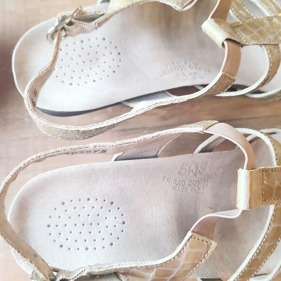 SAS Taupe Croc Allegro Heel Strap Sandal Croc Embossed Comfort Women's 10M - Picture 3 of 5